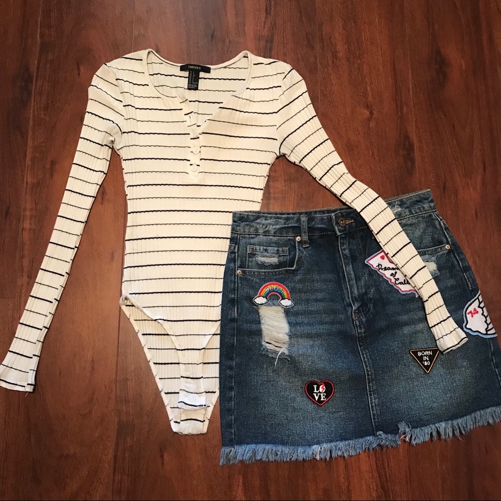 Forever 21 Striped Button Up Bodysuit